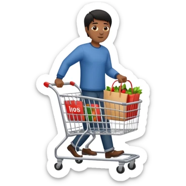 man-with-a-shopping-cart-full-body black hair brown skin sticker