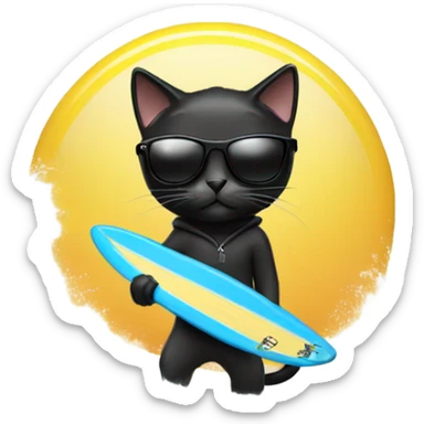 Black cat wearing sunglasses while surfing while wearing a hoodie  sticker