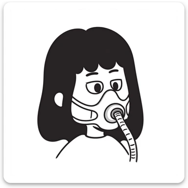 Hand-drawn person wearing breathing mask with tubes for measuring oxygen intake during exercise test sticker