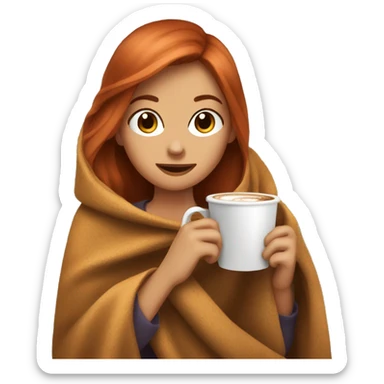 copper haired girl holding a coffee and reading a book under a blanket sticker