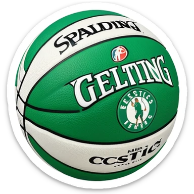 Minimalist green and white Spalding basketball with NBA logo, Celtics colors, iOS emoji style sticker