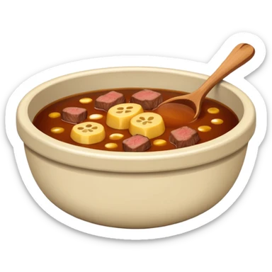 plain bowl of beef stock, brown liquid, minimal details, emoji style sticker