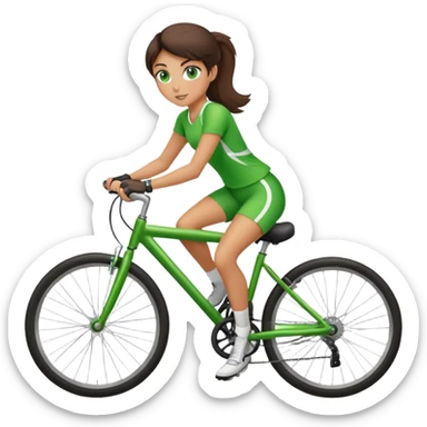 brunette girl with green eyes doing sports on a bicycle brunette girl with green eyes doing sports on a bicycle sticker
