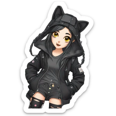 Edgy Kawaii Cute Cool Cartoon Anime Punk Techwear Catgirl sticker