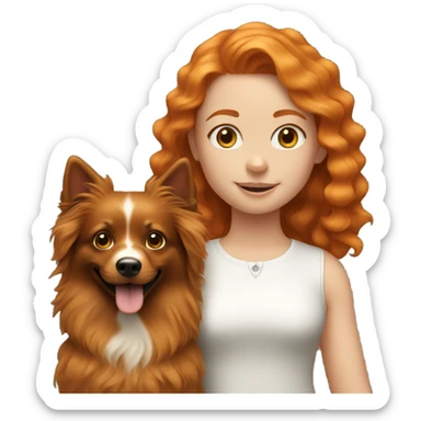 Ginger girl with wavy hair and black spitz sticker