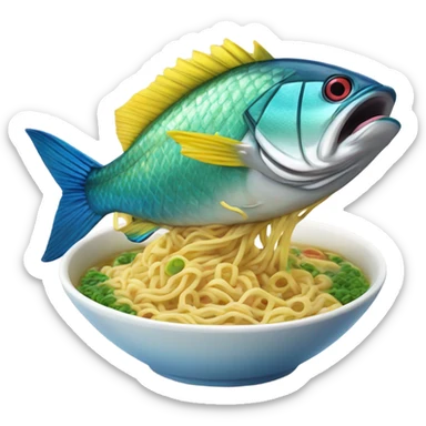 a mahi fish eating ramen sticker