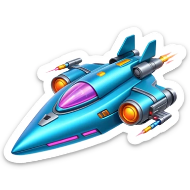 Neon spaceship with guns sticker
