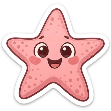 a cute pink starfish, original design, big eyes, blushing cheeks, joyful sticker