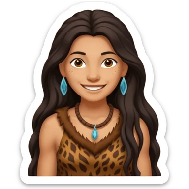 smiling cave woman with long hair and animal skin clothing sticker