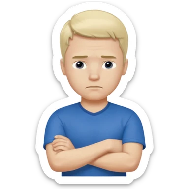 Pale blond man in blue football t shirt crossed arms cold emoji sticker