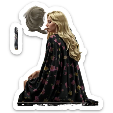 blonde girl in flower robe sticker