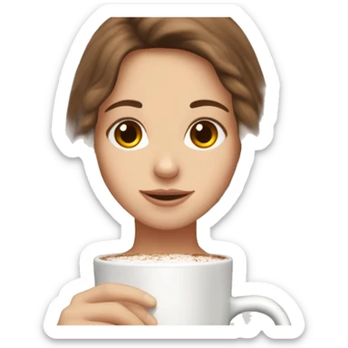 white girl with brown long hair and a hot chocolate sticker