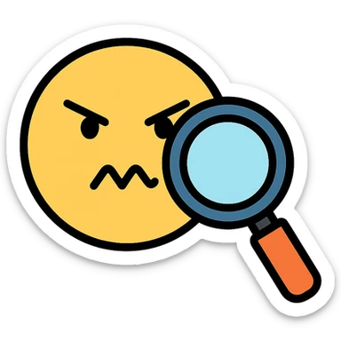 magnifying glass over a suspicious face icon sticker