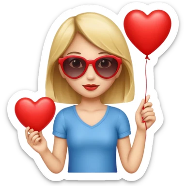 girl with sun glasses holding red heart balloon sticker