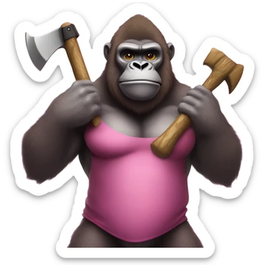 Pink buff gorilla holding a axe with glitter sticker