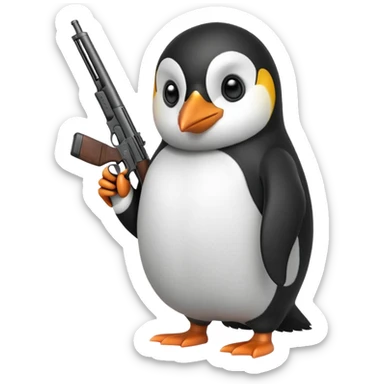 a penguin with a shotgun sticker