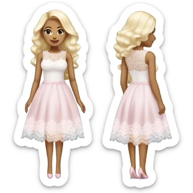 Heavy white blonde coquette dress, light pink cloth and white lace sticker