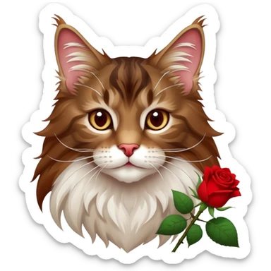 A cute  little  brown and white Maine coon and rose sticker