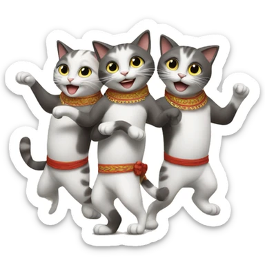 6 cats dancing the conga in a line sticker