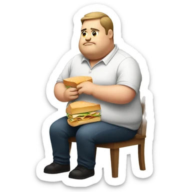 Fat man with square shirt eating sandwich  sticker