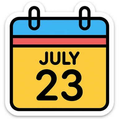 calendar page with July 23 in bold, minimal style sticker