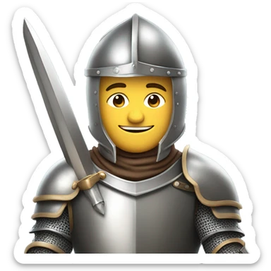 a smiling knight with full armor, holding a sword, half body sticker