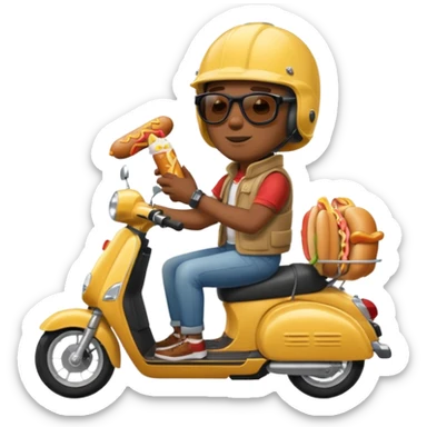 black man on a scooter eating hot dog  sticker