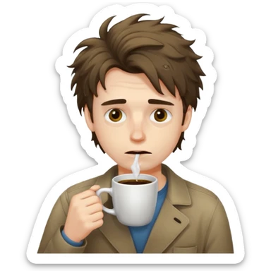 tired programmer with dark circles under his eyes drinks coffee sticker