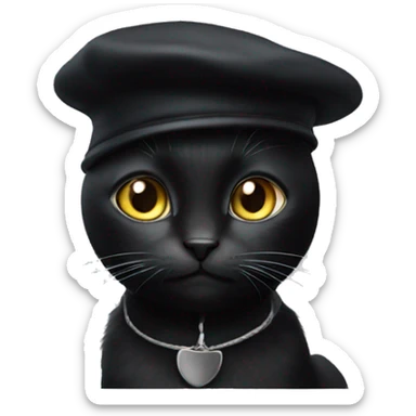 Black cat with black and white beret sticker