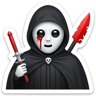 make a ghost face emoji with a cloak on and a bloody knife from the movie scream sticker