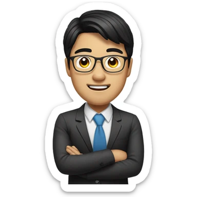 Asian man with black hair, glasses and braces  sticker