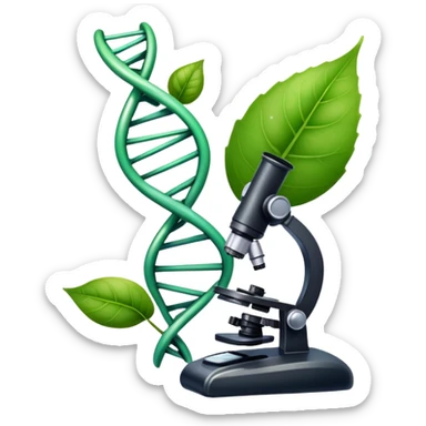 An icon featuring a DNA strand, a microscope, and a green leaf, symbolizing biology. The design includes animal cells, plant structures, and a frog, representing the study of living organisms and ecosystems. Transparent background highlights life sciences and biological research. sticker