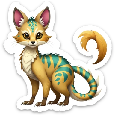 Feral Rare Fantasy vibrant tropical Vernid-Trico-species-creature by LiLaiRa, random markings, tufted tail, tufted ears, full body sticker