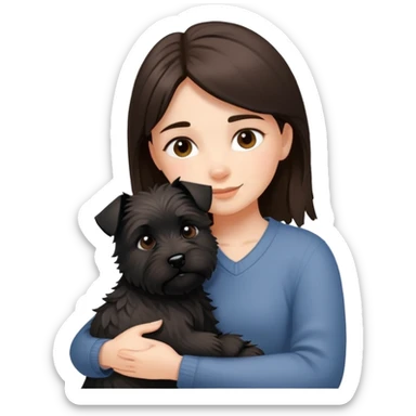 Brunette girl with black cairn terrier hug sticker