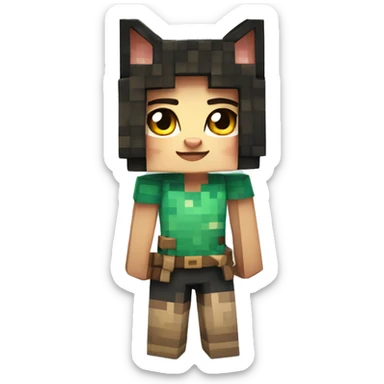 Girl with the cubic mask of the Minecraft Calico cat sticker