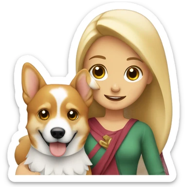 blonde girl with arab guy holding a corgi in their arms sticker
