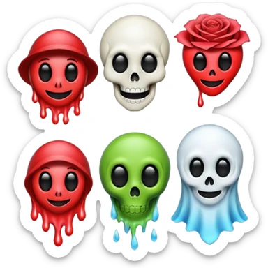 Pilot emoji alien emoji ghost emoji skull emoji wet rose emoji laughing emoji sticker