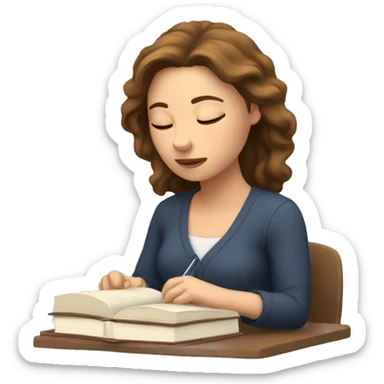 White woman with brown hair, studying, eyes closed sticker