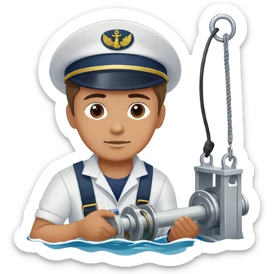 Russian sailor operating a winch to pull up sediment core samples from the sea bottom sticker