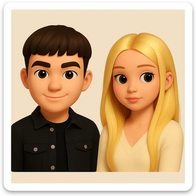 Place these two 3d-emoji style characters side by side on one image, as two separate emojis, no interaction, neutral background sticker