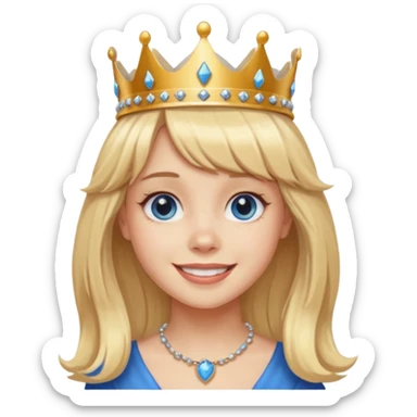 simple Blonde girl with bangs and blue eyes, and a simple crown. giving cockerspaniel energy sticker