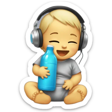 Baby crying with a steel bottle and headphones sticker