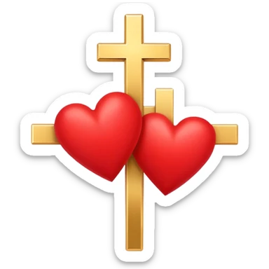 Two red  hearts connected by one simple gold cross  sticker