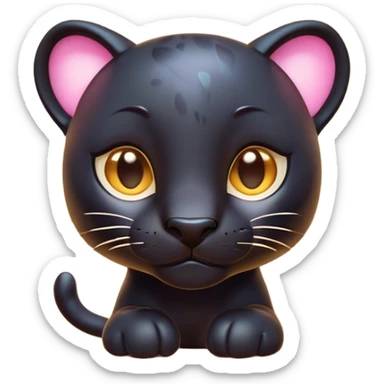 Cinematic Cute Panther Portrait Emoji, Head tilted playfully and inquisitively, with a smooth, streamlined form accentuated by a subtle sheen and round, sparkling eyes filled with charm, Simplified yet irresistibly adorable features, highly detailed, glowing with a warm, inviting glow, high shine, affectionate and lively, stylized with a touch of whimsical mystery, bright and endearing, soft glowing outline, capturing the essence of a mischievous yet loving panther that seems as if it could pounce out of the screen into your arms! sticker