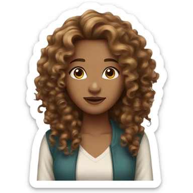beautiful woman, curly long light brown hair, brown eyes sticker