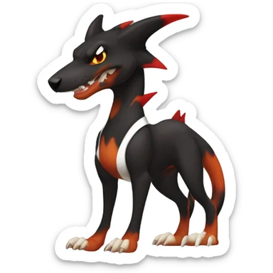 Black Cool Edgy Anthro Houndoom-Charizard Fakémon  with White and Red Edgy markings sticker