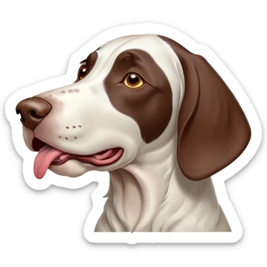 Cinematic Cute Yawning German Pointer Portrait Emoji, Head tilted slightly with a dramatic, wide-open yawn, revealing a sleek liver and white coat with a crisp finish, floppy ears slightly drooping, round brown eyes barely open in drowsy contentment, Simplified yet irresistibly adorable features, highly detailed, glowing with a soft, cozy glow, high shine, relaxed yet expressive, stylized with a touch of whimsy, bright and endearing, soft glowing outline, capturing the essence of a sleepy yet affectionate hunter, so drowsy it feels like it could stretch out of the screen and curl up for a nap! sticker