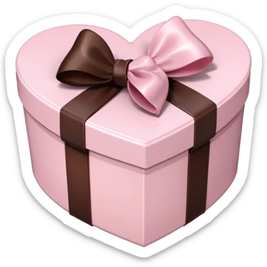 pale pink heart box, pale pink bow, filled with chocolates inside sticker