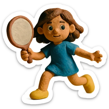 claymation style brown-haired girl playing tamburello sport sticker