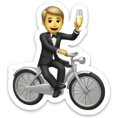 guy in a suit riding a too small kids bicycle and drinking champagne sticker